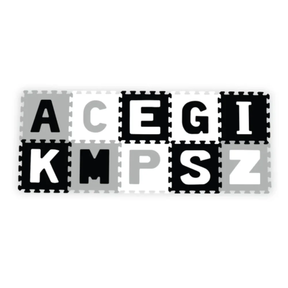 Penové puzzle - Písmená, 10ks, sivá / čierna / biela