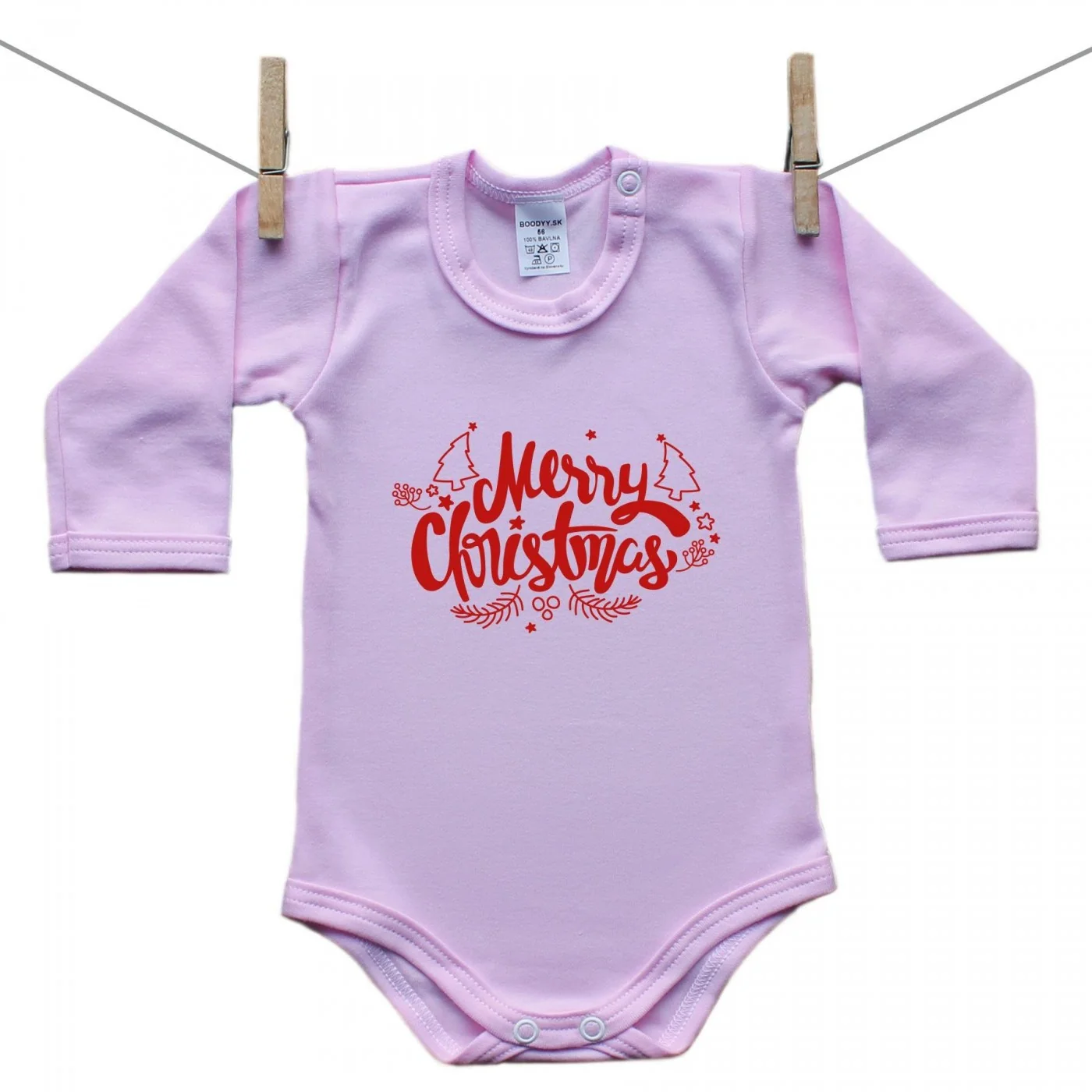 Boodyy Ružové Body s dlhým rukávom Merry Christmas Veľkosť: 98