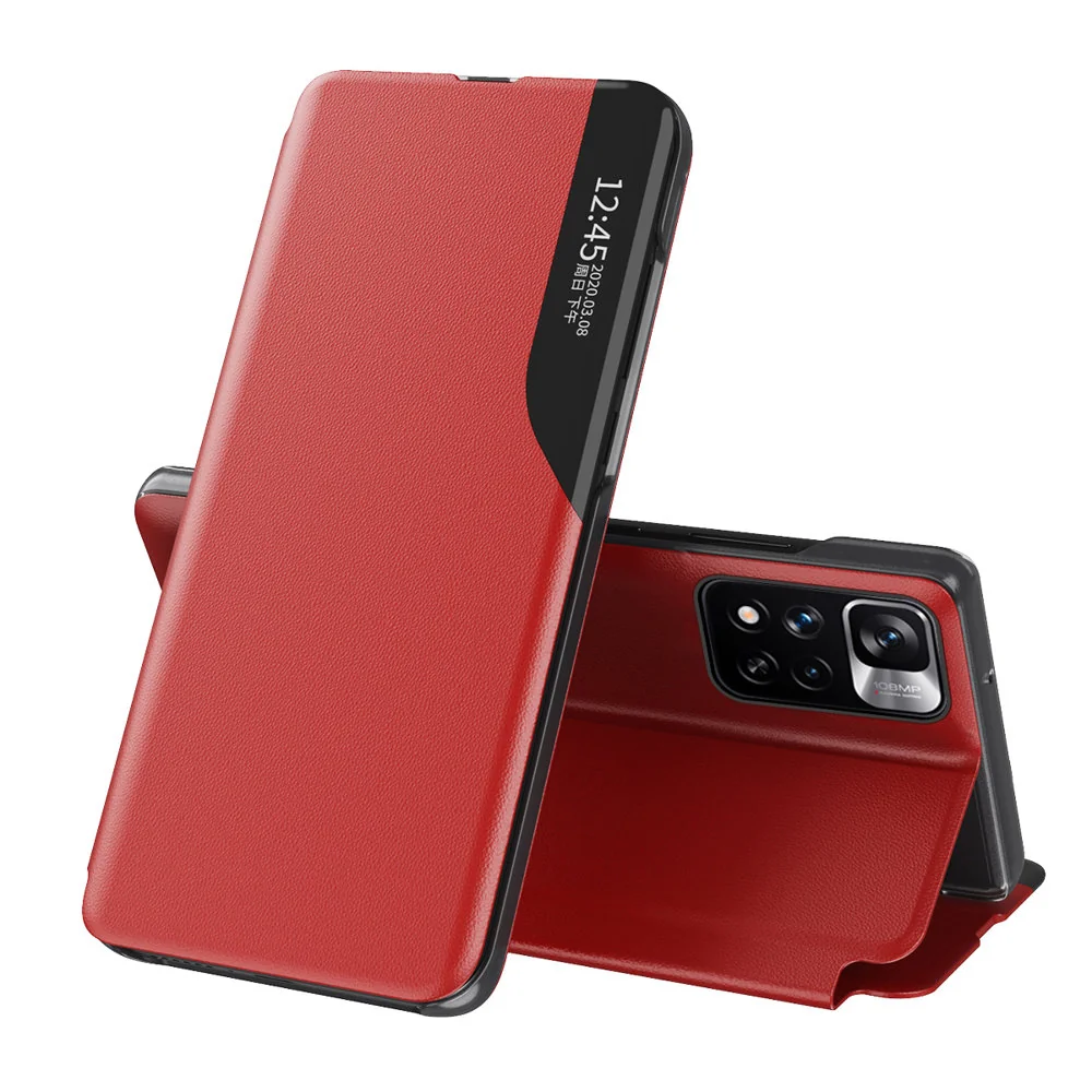 MG Eco Leather View knižkové puzdro na Xiaomi Poco M4 Pro 5G červené