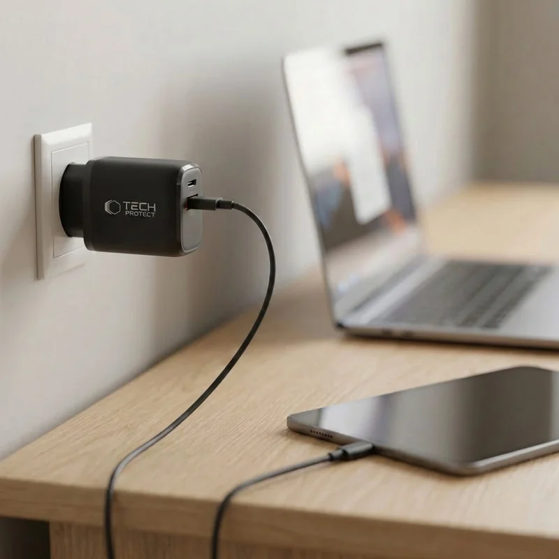 Tech-Protect NCA65W GaN sieťová nabíjačka USB / USB-C QC PD 65W, čierna