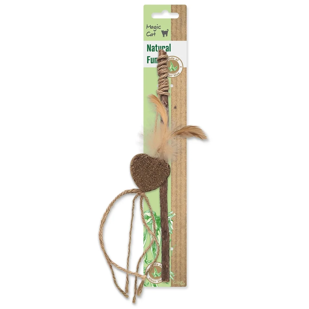 Hračka Magic Cat Natural Fun palička srdce s prírodnými pierkami a povrázkami 25cm