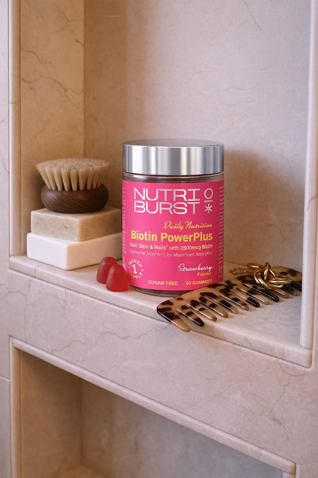 Nutriburst Biotin PowerPlus gummies jahoda 60 ks