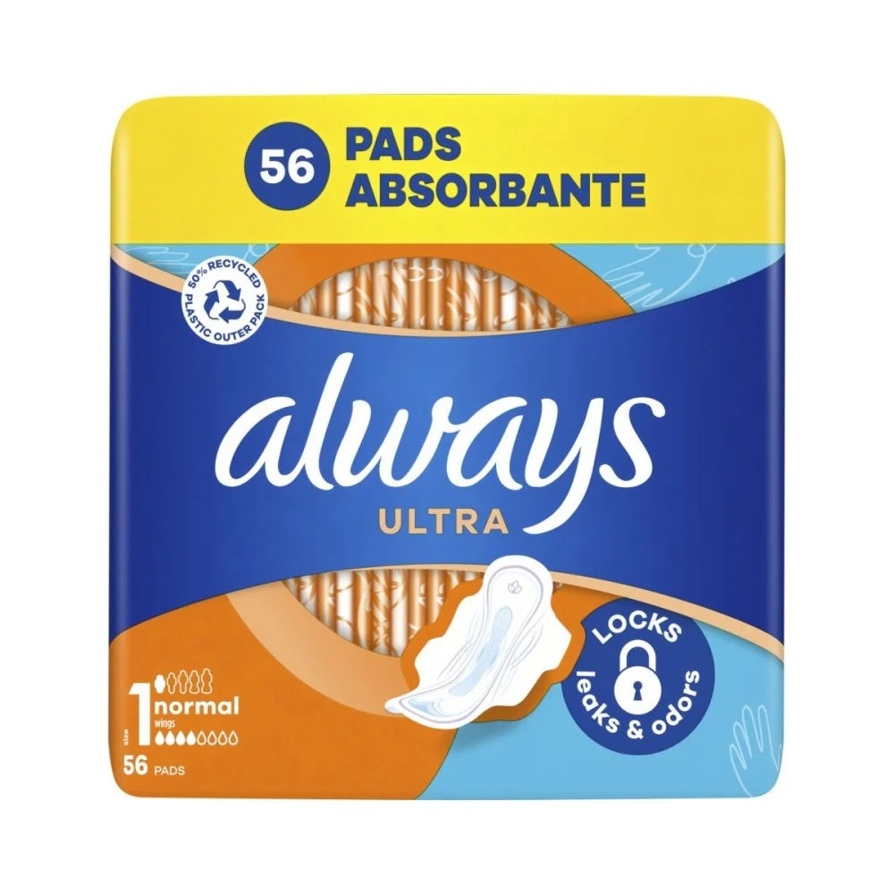 Always Ultra Deň Vložky Normal (Veľkosť 1) Krídelká 1×56 ks, hygienické vložky