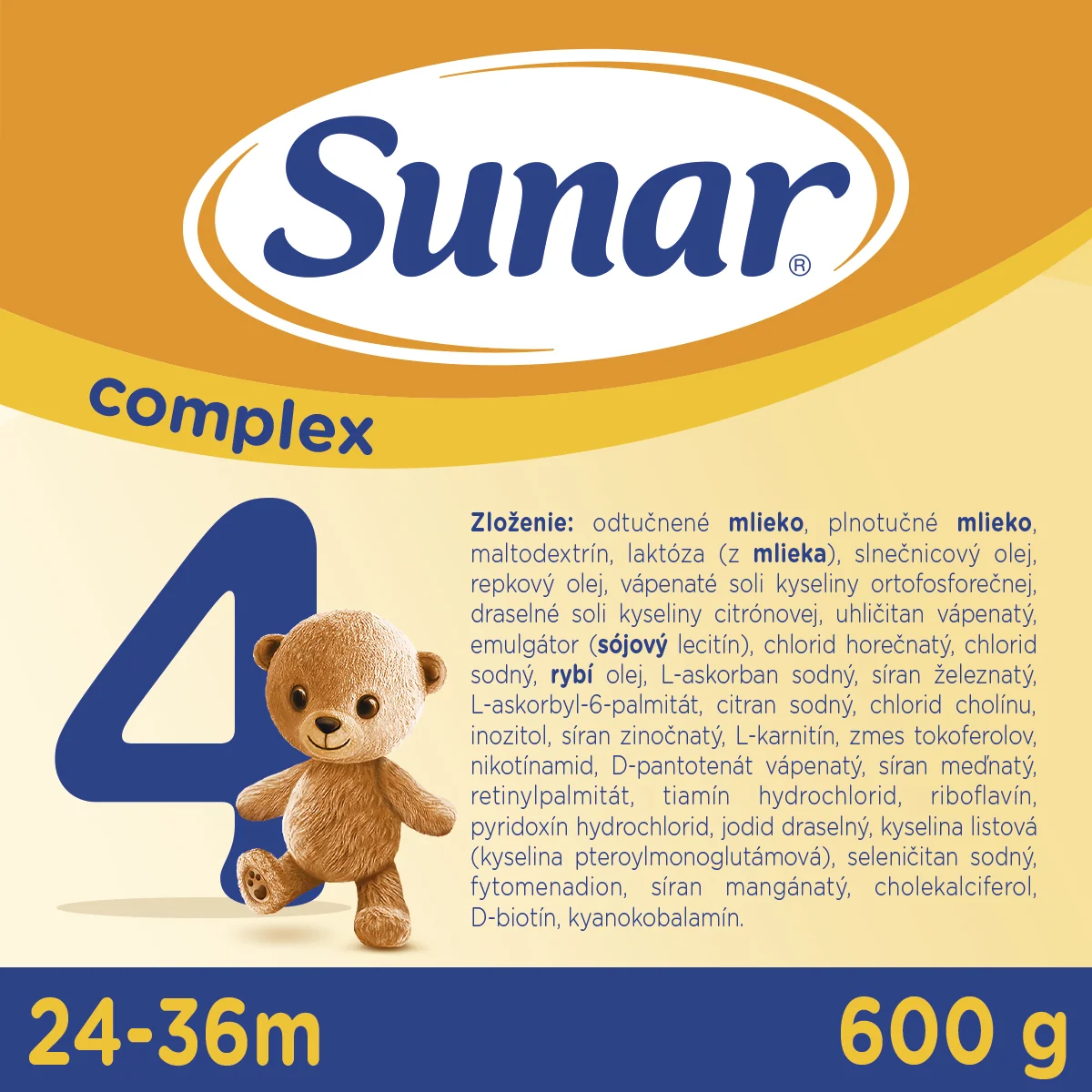 Sunar Complex 4, mliečna výživa pre malé deti 600 g 1×600 g, mliečna výživa, od 24. mesiaca