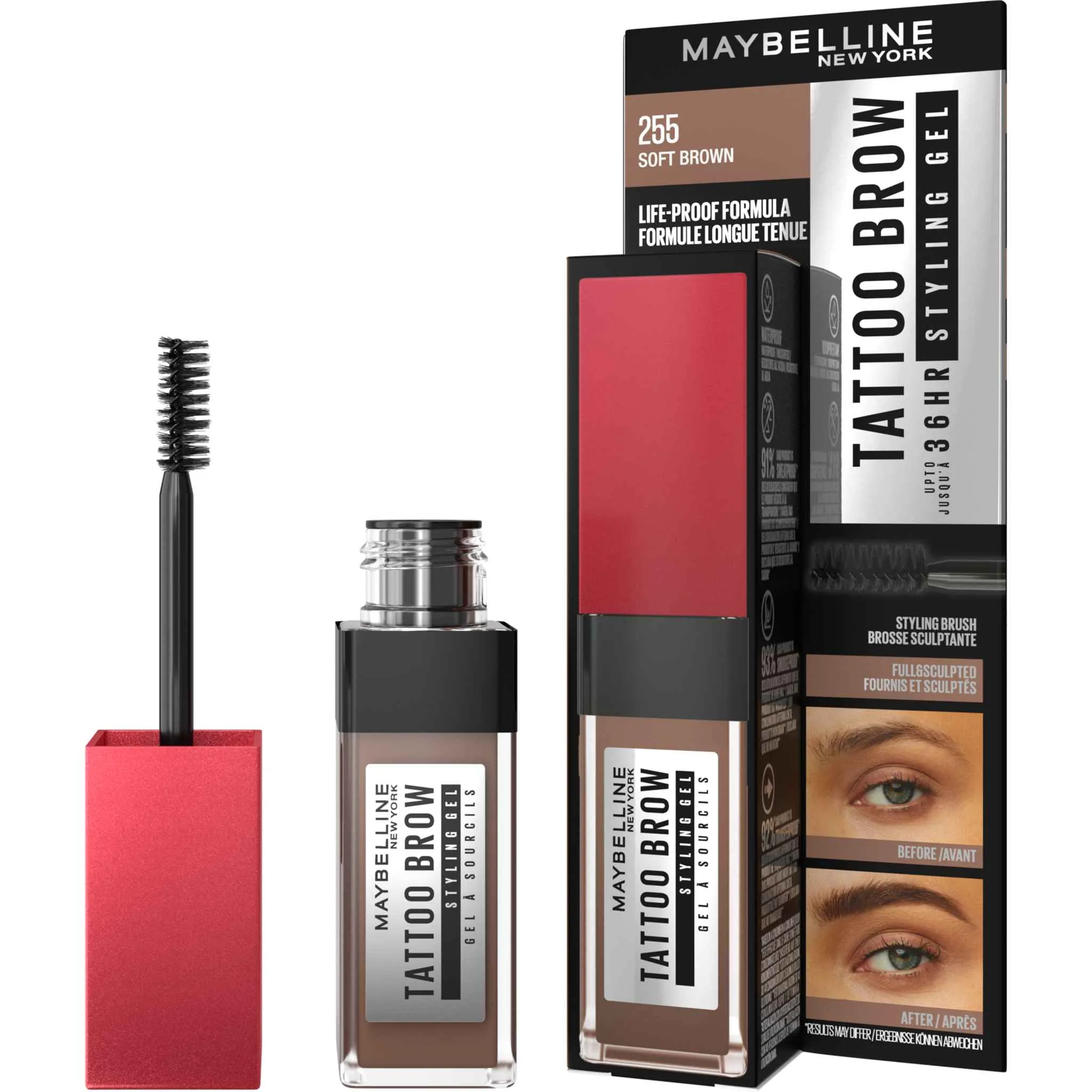 Maybelline New York Tattoo Brow 36H Styling Gel 255 Soft Brown dlhotrvajúci gél na obočie, 6 ml 1×6 ml, gél na obočie