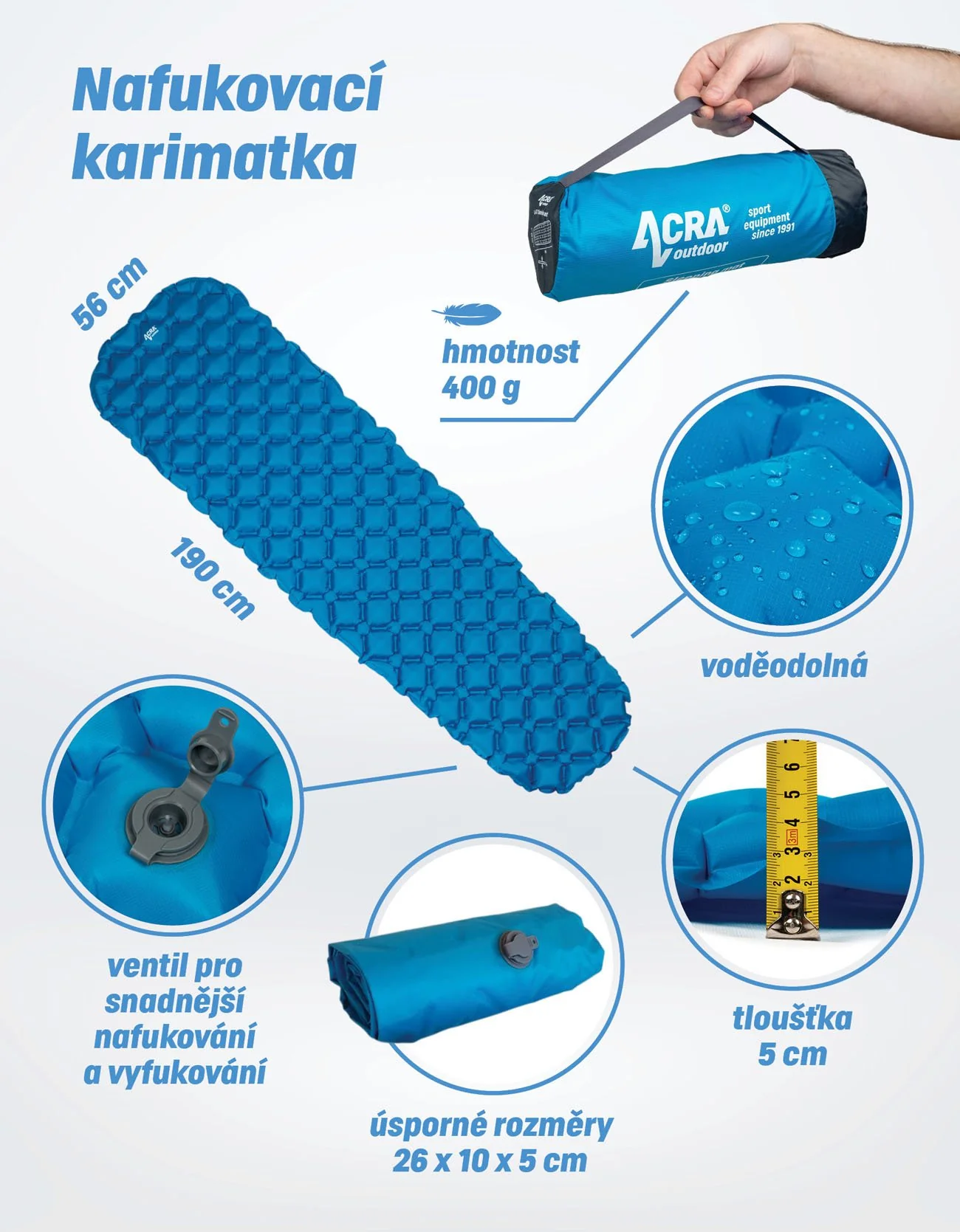 Karimatka Acra L47-MO nafukovacia, úsporná 05-L47-MO