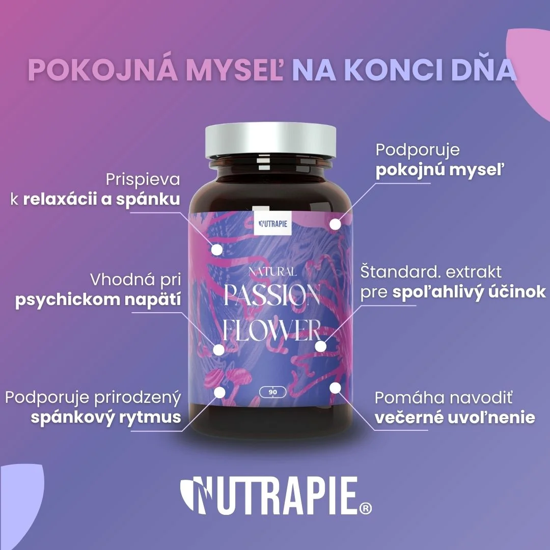 Nutrapie Natural Passionflower 1×90 kapsúl, výživový doplnok na spánok a relaxáciu