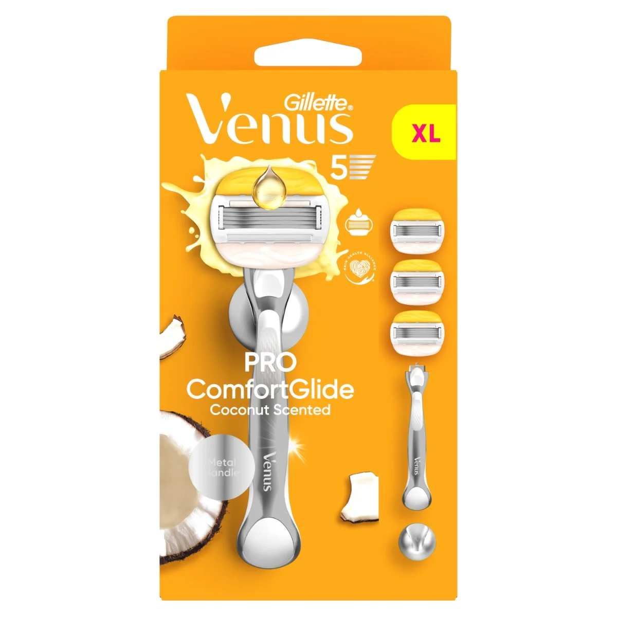 Gillette Venus Pro ComfortGlide Coconut holiaci strojček, 3 holiace hlavice + nástenný držiak 1 set