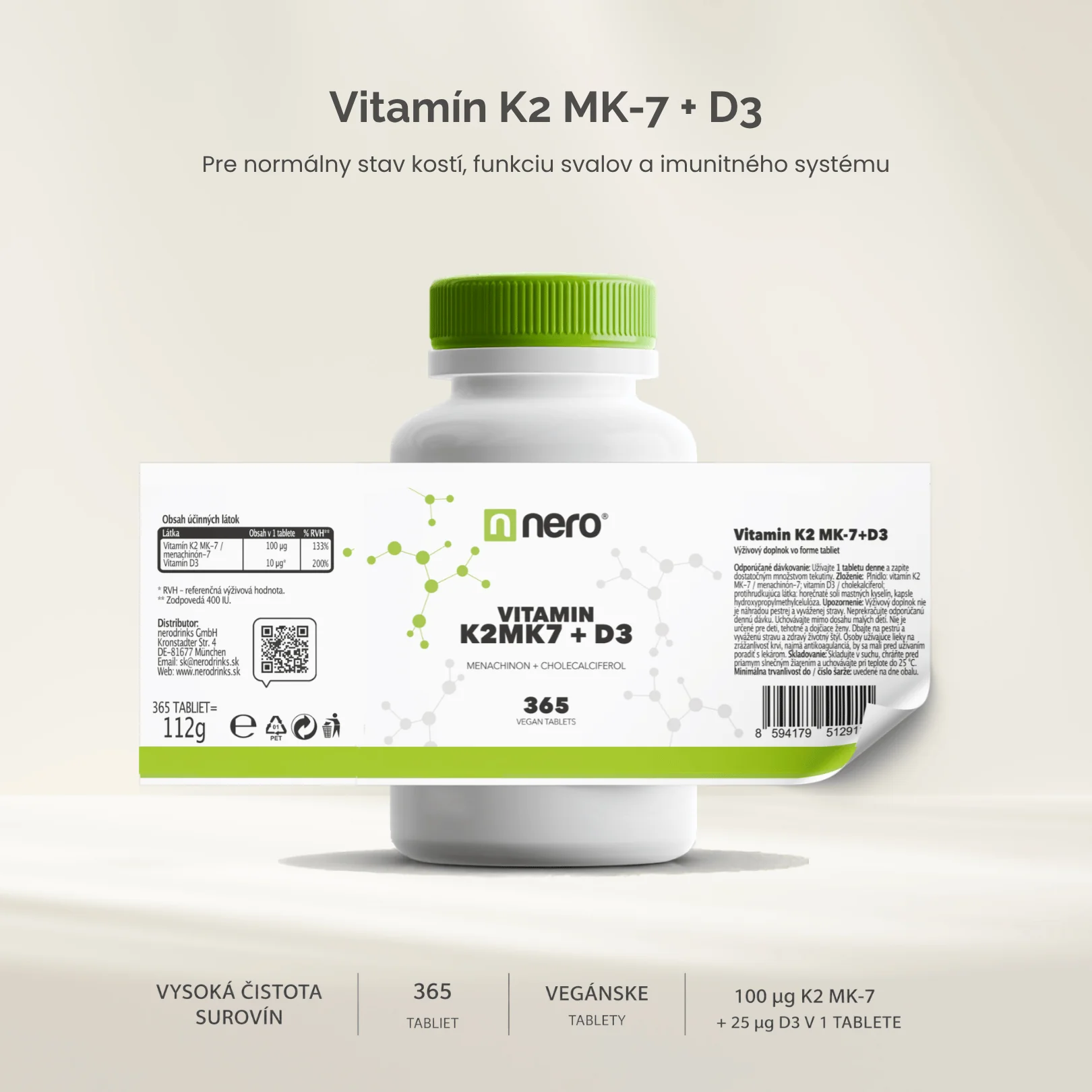NERO Vitamin K2MK7+D3 365 tabliet