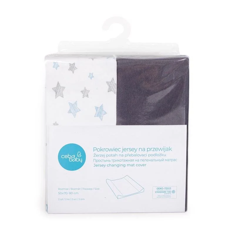 Poťah na prebaľovaciu podložku 50x70-80 cm 2 ks Dark Grey+Blue Stars