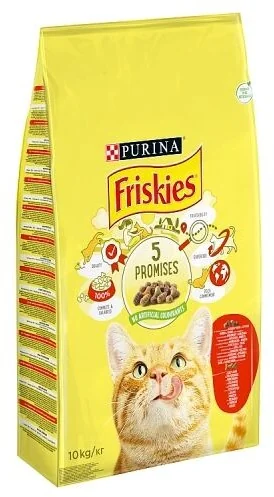 FRISKIES GM 10kg s hovädzím, kuraťom a pridanou zeleninou 1×10 kg, kompletné krmivo pre dospelé mačky