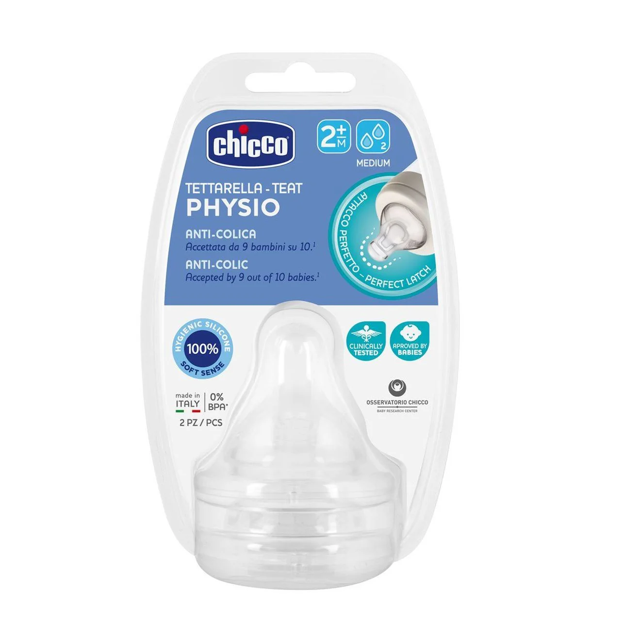 CHICCO Cumlík na fľašu Perfect 5/Well-Being fyziologický stredný prietok 2 ks, 6m+ 1×2 ks, cumlík na fľašu