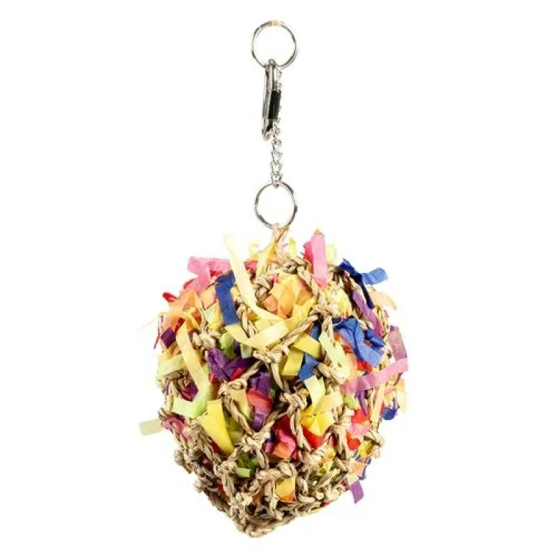 DUVO+ Závesná farebná hračka PINATA z morskej trávy, so skartovaným papierom a s drevom pre exoty M 10x13x27cm 
