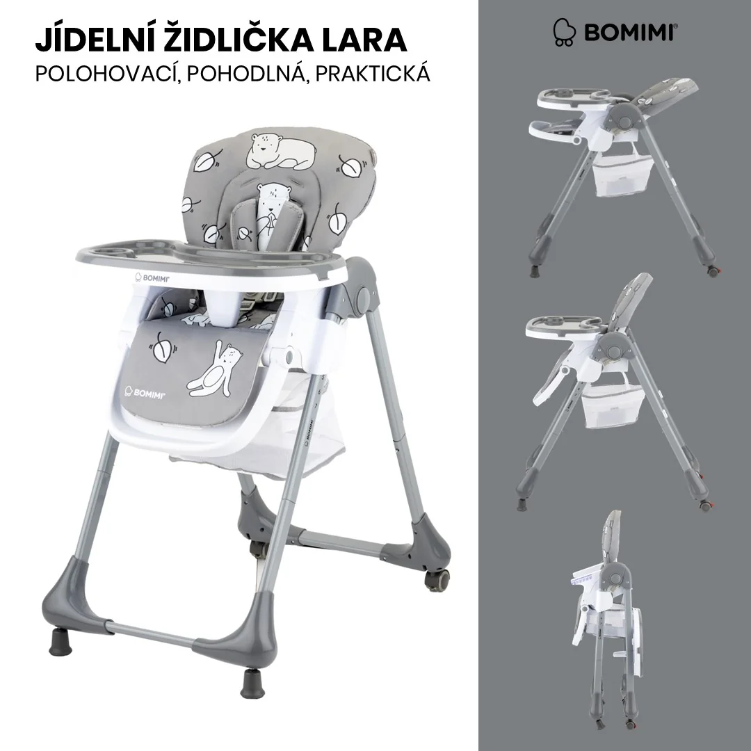 Bomimi LARA jedálenská stolička Medvedík sivá