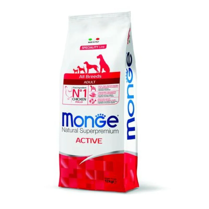 MONGE Natural Superpremium All Breeds Active 12kg energetické krmivo pre psov všetkých plemine s kuracím mäsom