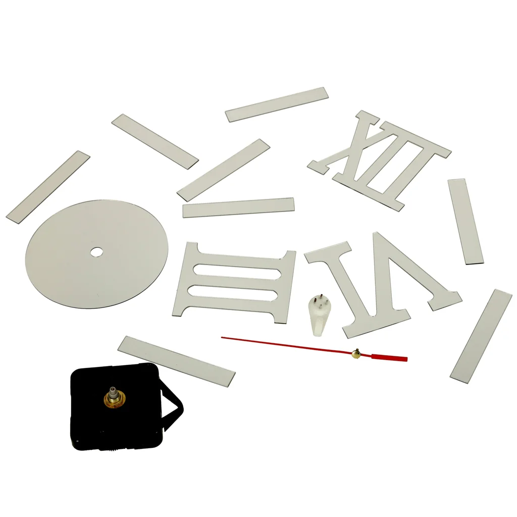 Veľké 3D nástenné hodiny DIY strieborné – hodiny s rímskymi číslicami 70–130 cm