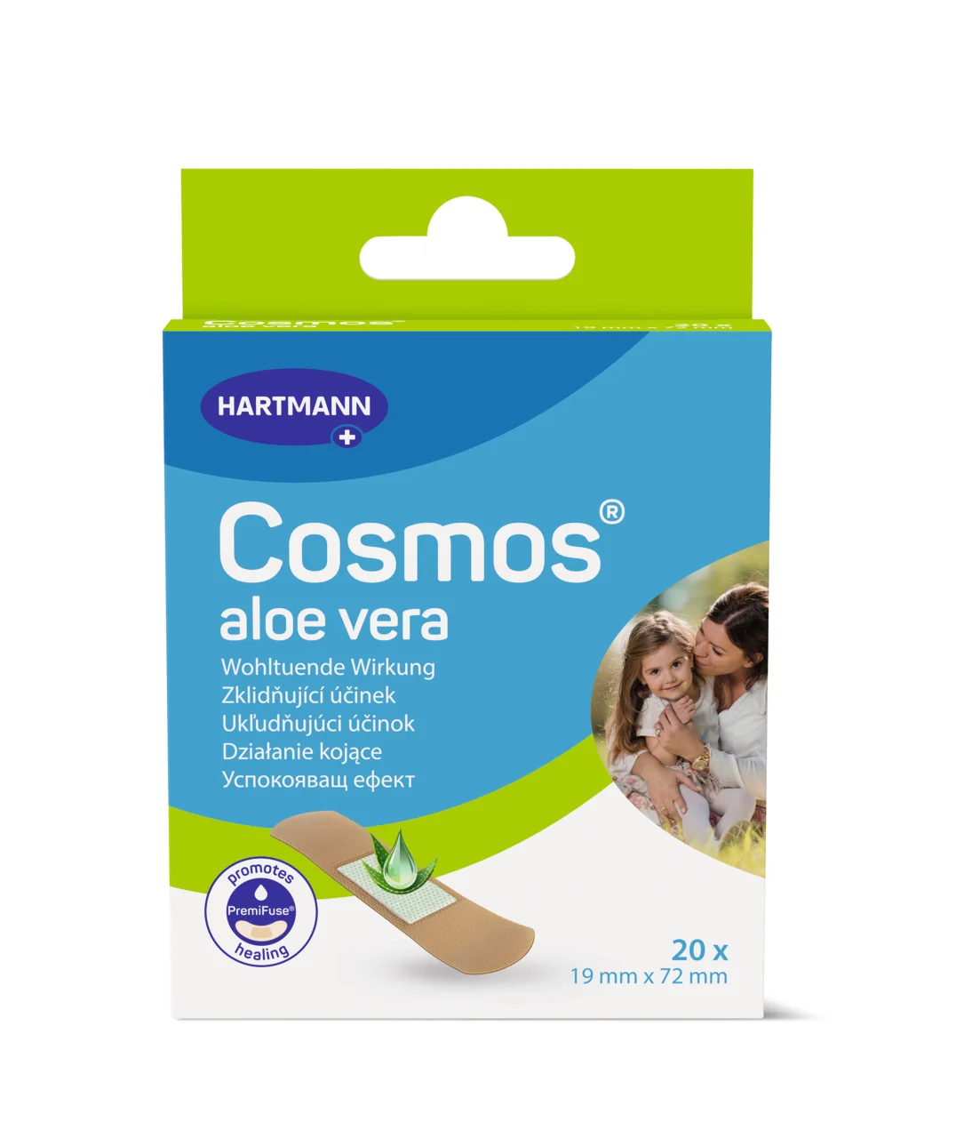 Cosmos aloe vera, vodeodolná náplasť na rany, stripy (19 x72 mm) 20 ks