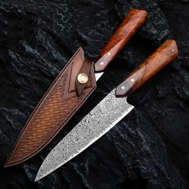 Damaškový kuchynský nôž Kotaro-Hnedá 1ks, 32,6cm, 190g