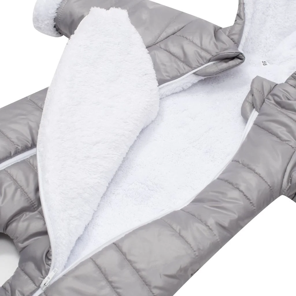 Zimná dojčenská kombinéza s kapucňou s uškami New Baby Pumi grey