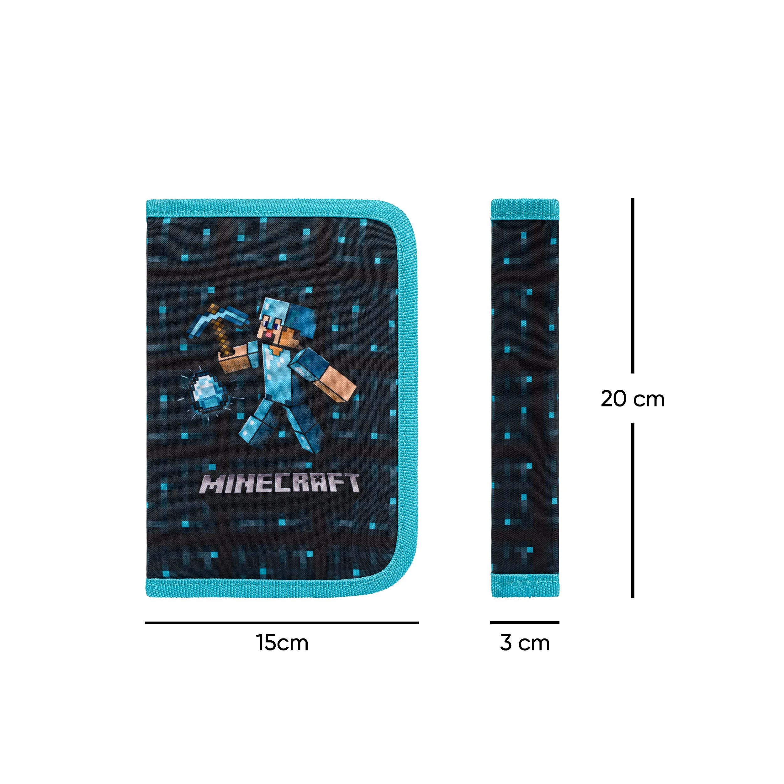 Baagl školský peračník dvojchlopňový Minecraft Blue Axe modrý, 19x11x5 cm