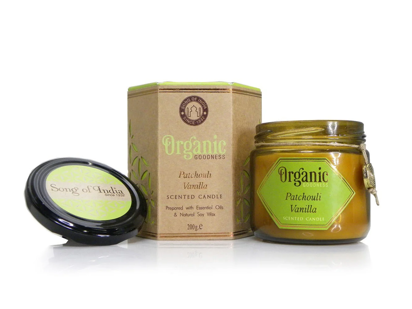 Organická vonná sviečka s viečkom v skle Patchouli Vanilla, 200 g