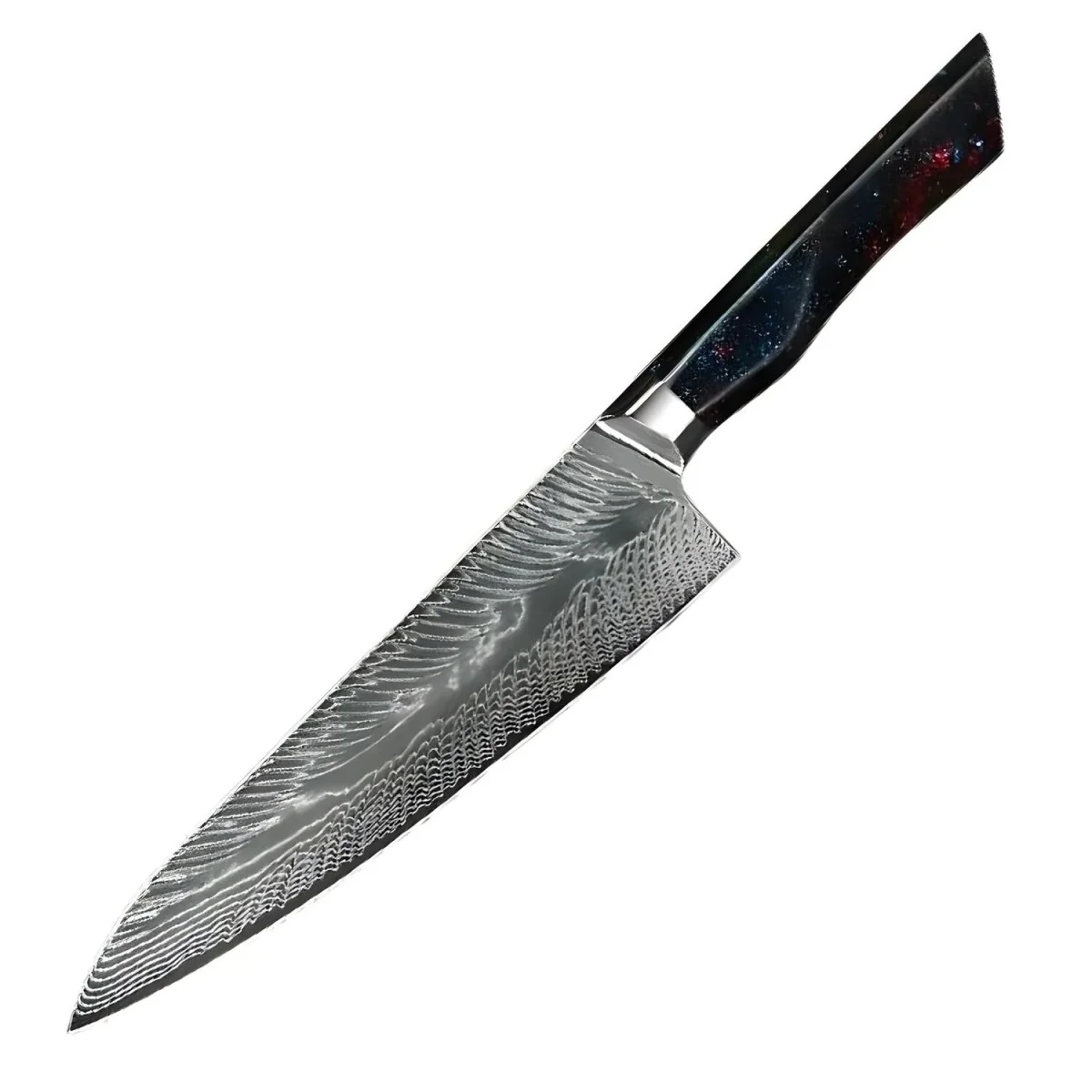 Damaškový kuchynský nôž Chef/Červená/Modrá H37405 Chef, damašková oceľ