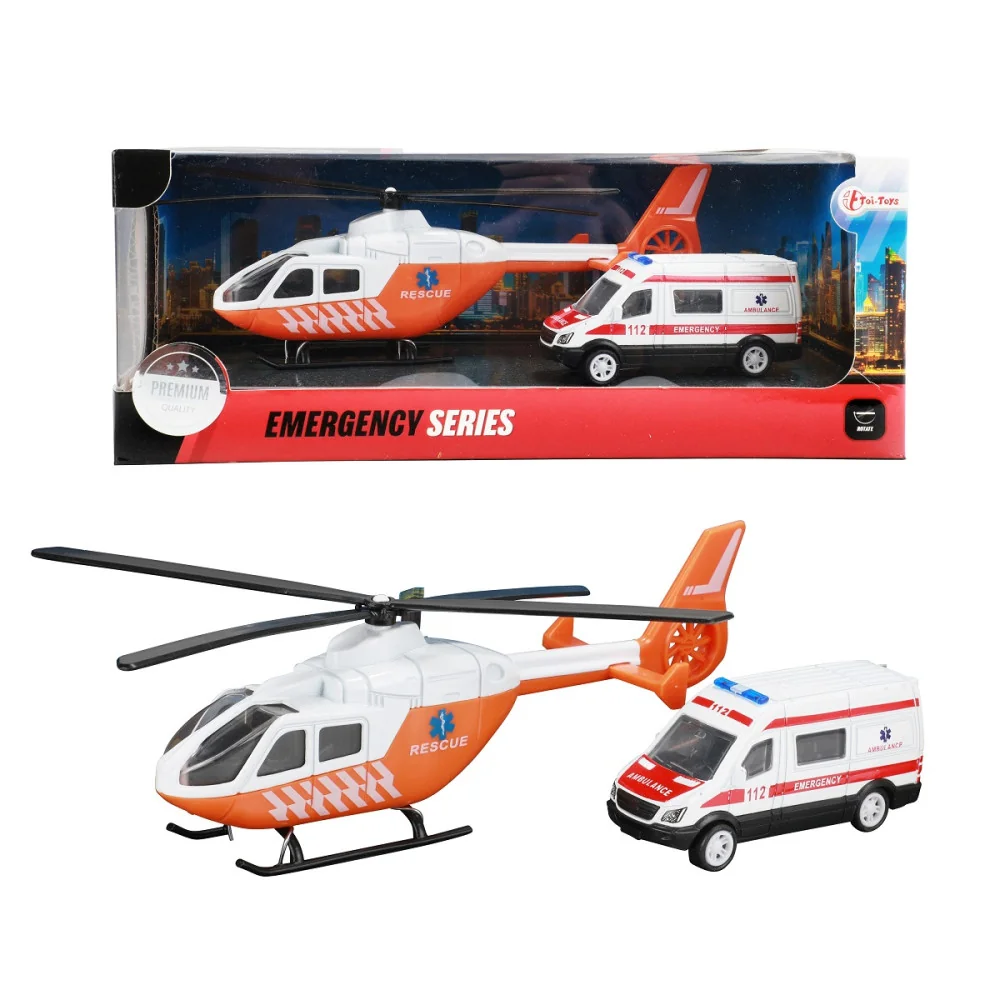 METAL Set trauma vrtuľník a sanitka -oranžová-Toi Toys