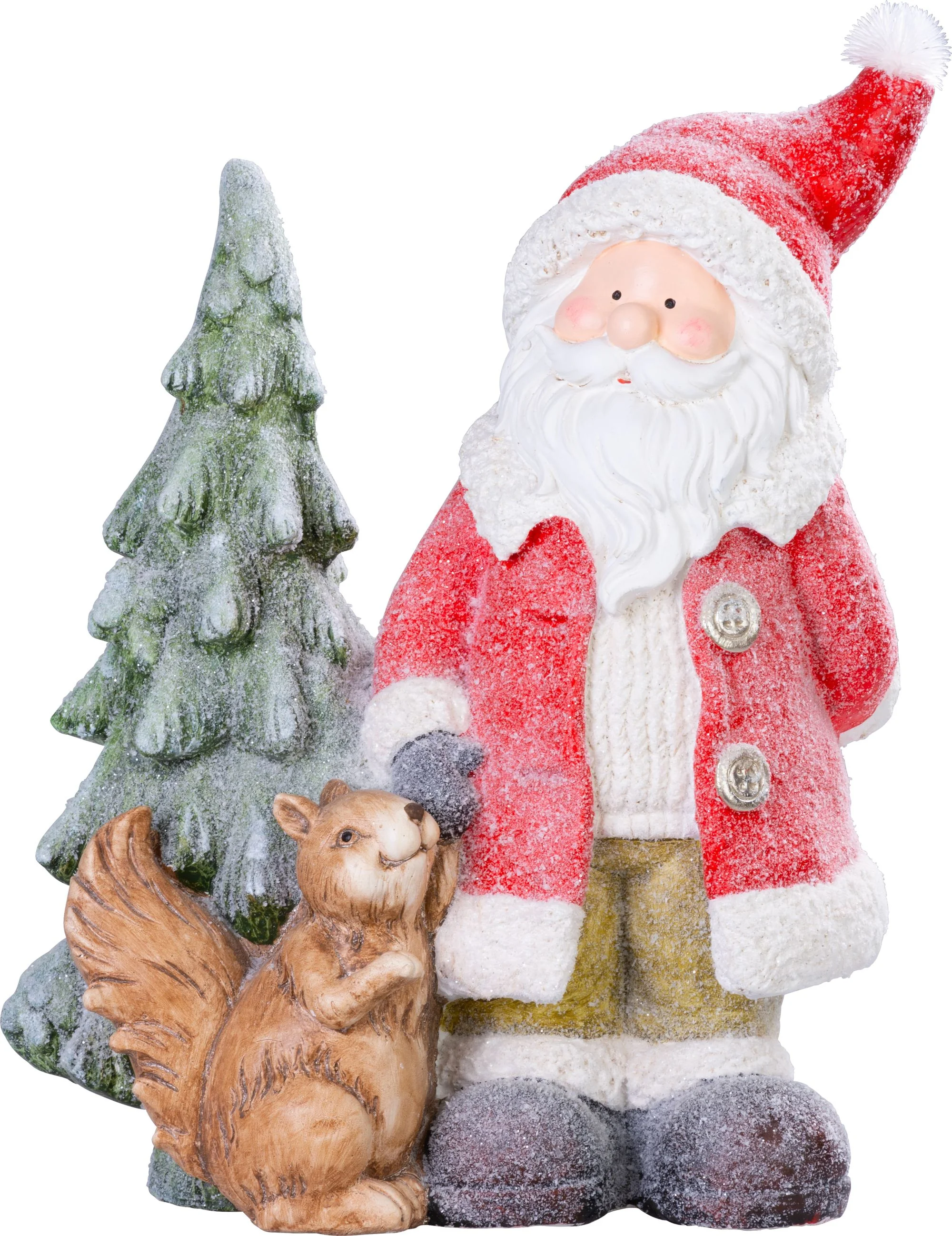 MagicHome vianočná LED dekorácia Santa s veveričkou a stromčekom, 1 ks 1 LED, 2xAAA, keramika, 35,50x20x46 cm