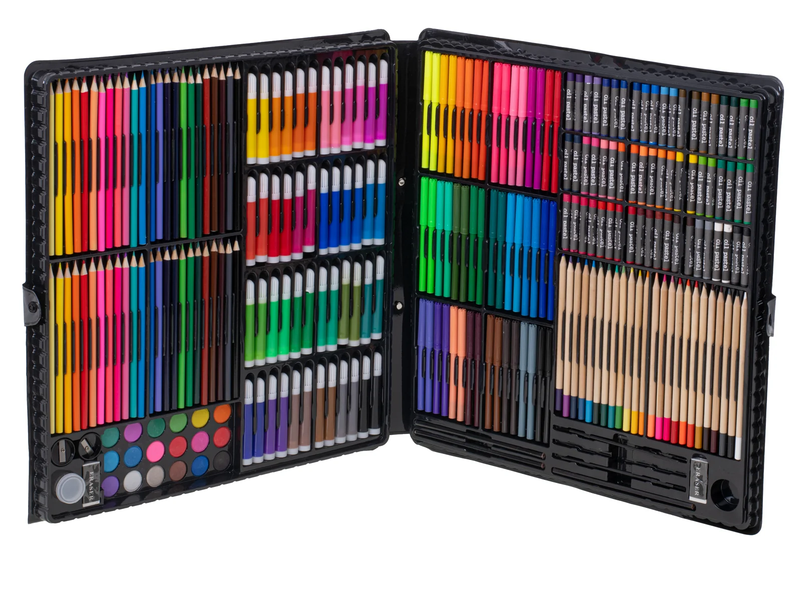 Umelecký kufrík 258 ks – fixky, pastelky, olejové pastely, akvarel