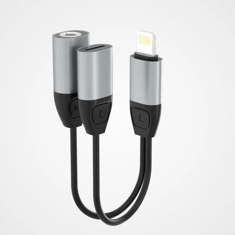 Dudao L17 adaptér Lightning - Lightning / 3,5 mm mini jack, sivý