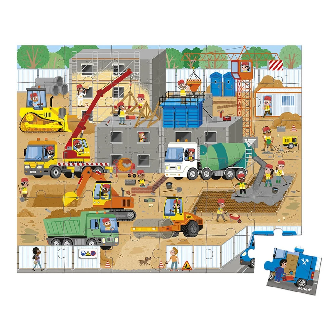 Janod Puzzle Na stavbe v kufríku 36 ks