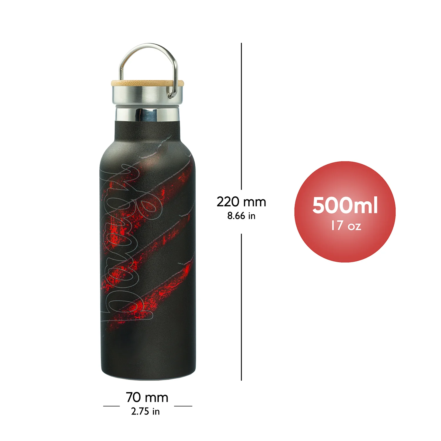 Baagl termofľaša Láva 500 ml s bambusovým viečkom Nerezová, čierna