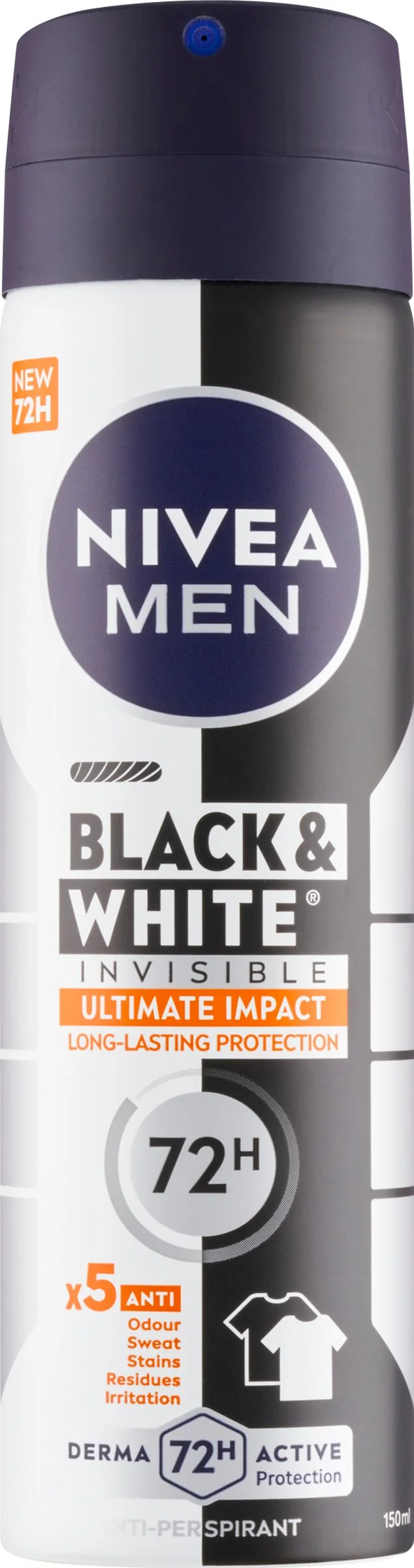 NIVEA Men Sprej AP B&W Invisible Ultimate Impact 1×150 ml, antiperspirant