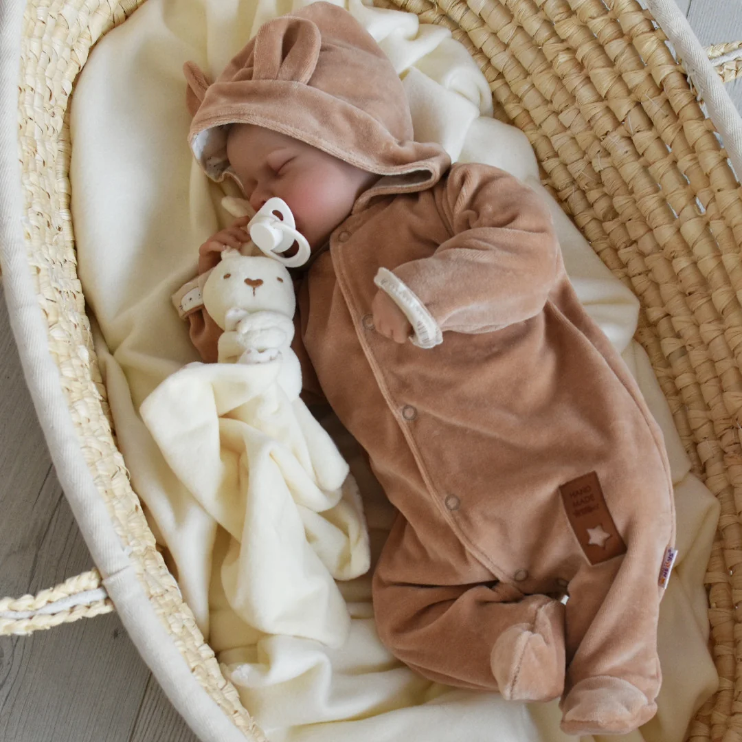 Dvojvrstvový velúrový overal s kapucňou New Bunny, hnedý, veľ. 86