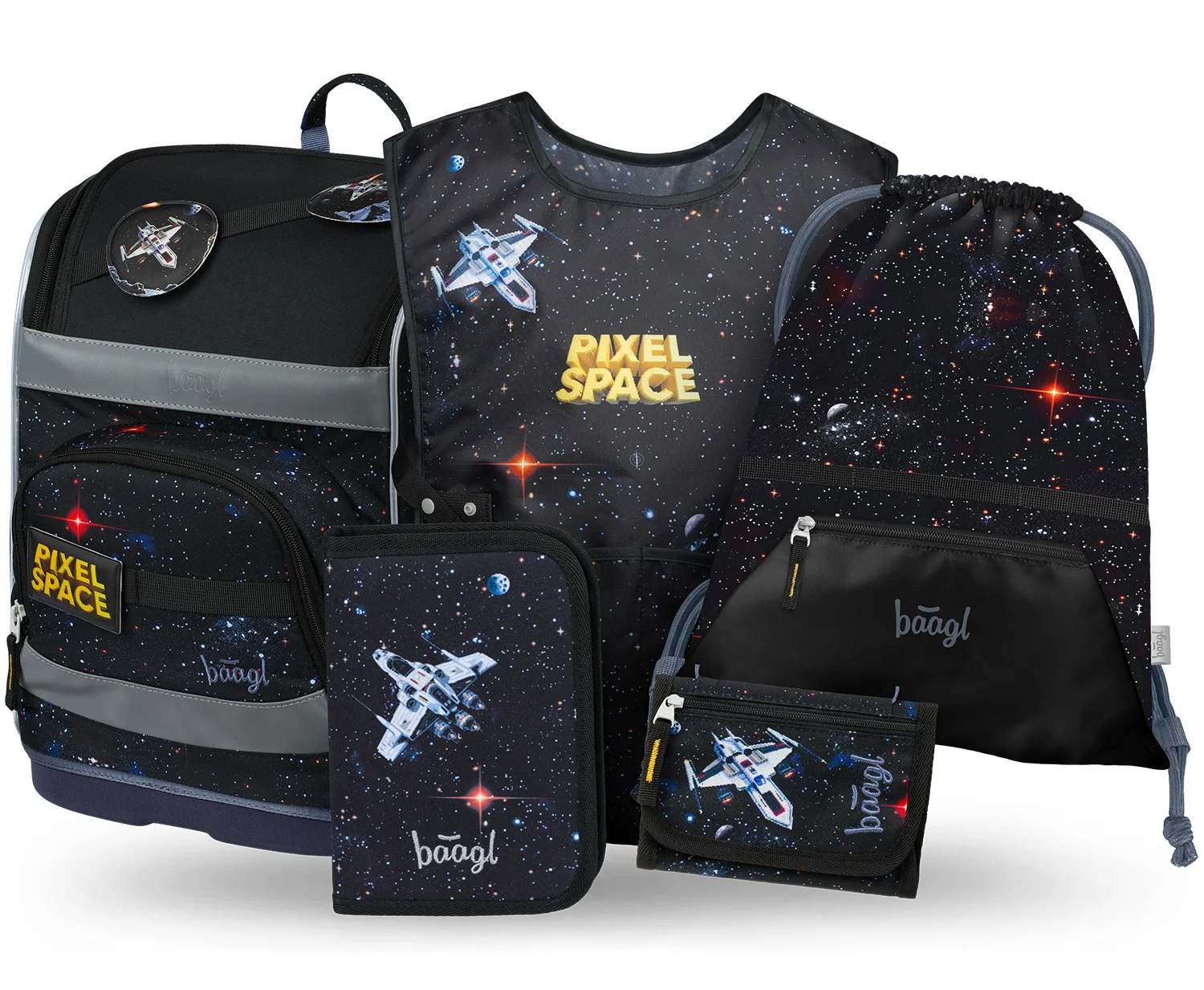 Baagl Zippy Plus Pixel Space školská súprava 5 ks (aktovka a doplnky)