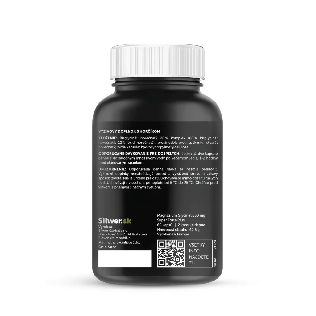 Silwer Magnézium Glycinát 550 mg Super Forte Plus 60 kapsúl. Nervy, svaly, proti únave.