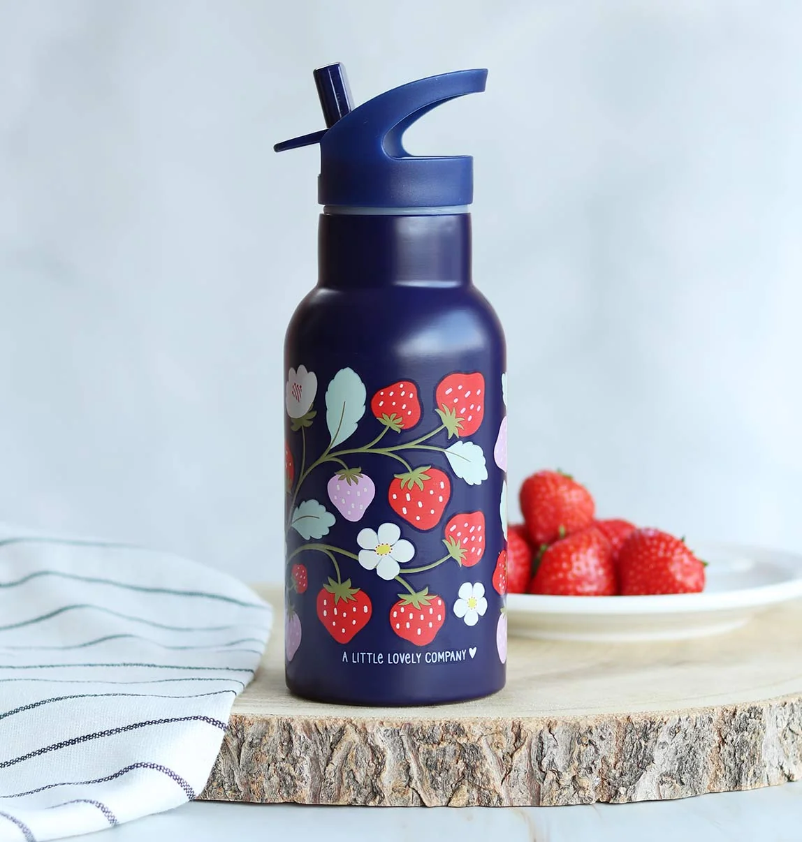 A Little Lovely Company - antikorová fľaša na pitie, 350 ml - jahody