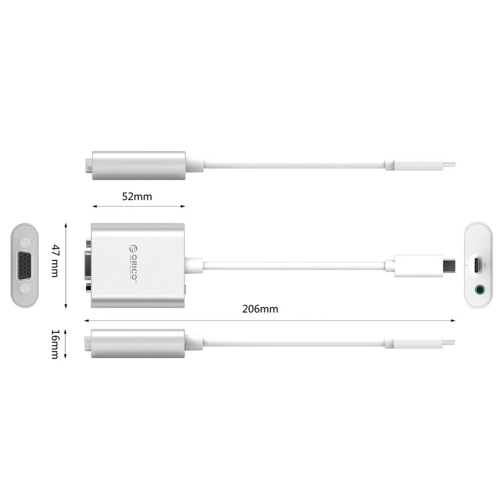 Orico PTAV adaptér USB-C / 3.5mm - VGA, biely