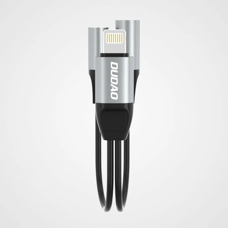 Dudao L17 adaptér Lightning - Lightning / 3,5 mm mini jack, sivý