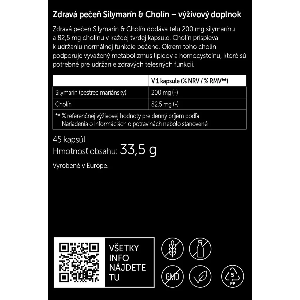 Silwer Zdravá pečeň Silymarín & Cholín 45 kapsúl. Ochrana pečene, detoxikácia, regenerácia.