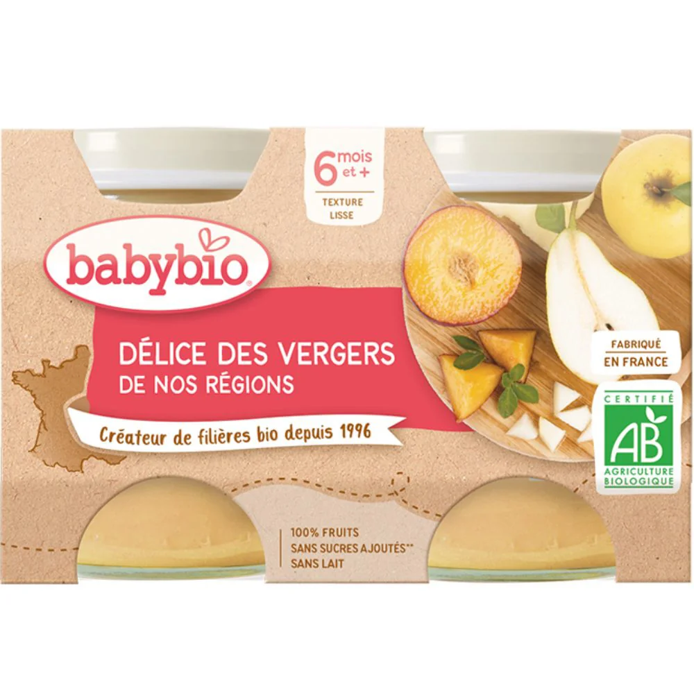 BABYBIO Príkrm ovocná zmes (2x 130 g) 2×130 g, ovocný príkrm