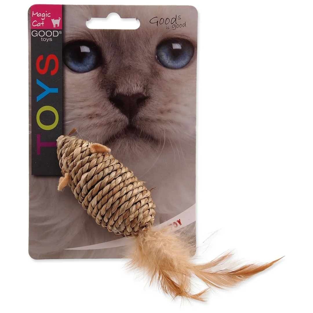 Hračka Magic Cat myška morská tráva s pierkami 18cm
