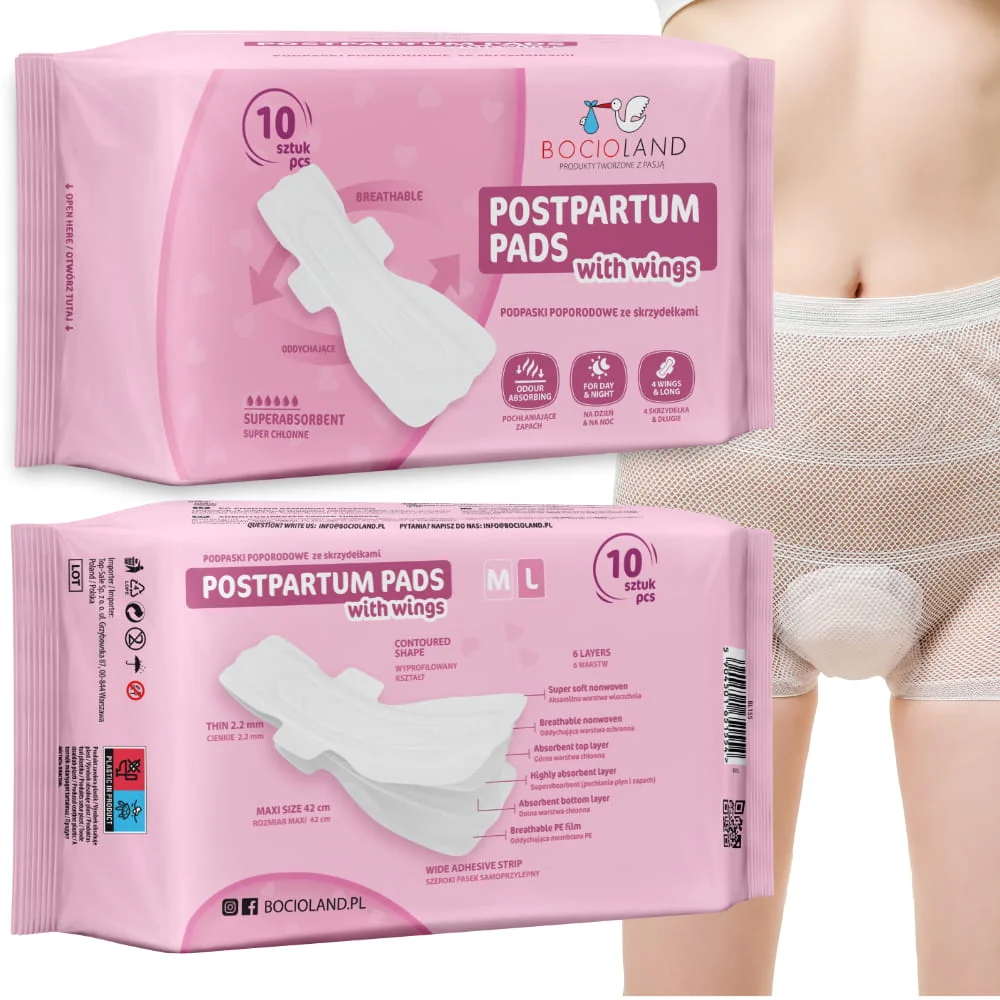 Výhodná sada do pôrodnice M – popôrodné vložky, sieťované nohavičky a dojčiace vložky