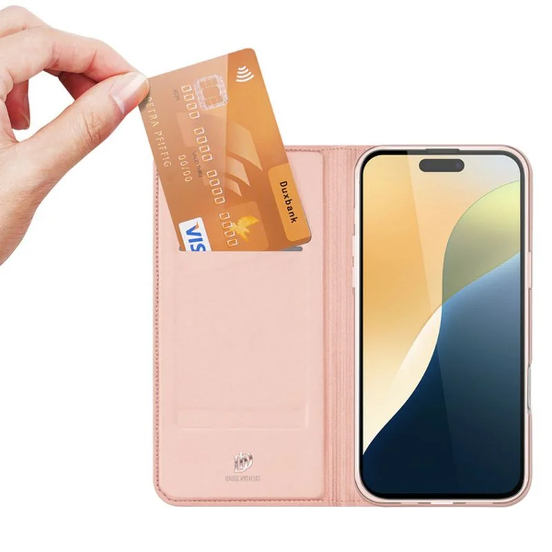 Dux Ducis Skin Pro knižkové puzdro na iPhone 16, ružové