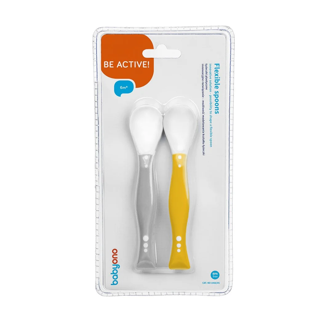 BABYONO Lyžičky flexi 2ks šedo/žlté 1×1 ks, lyžička