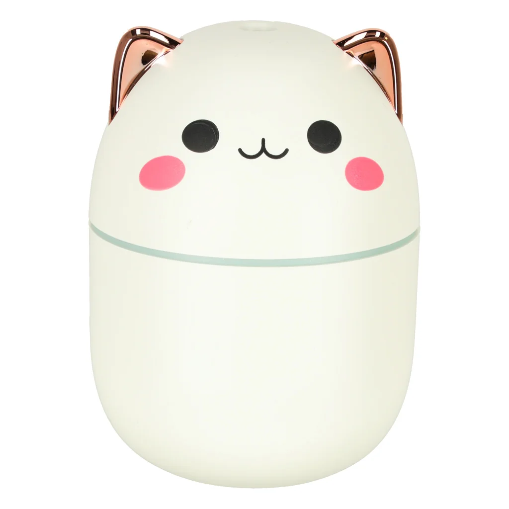 Zvlhčovač vzduchu „Kitty“ biely – 250 ml, USB, 2 režimy hmly, RGB podsvietenie