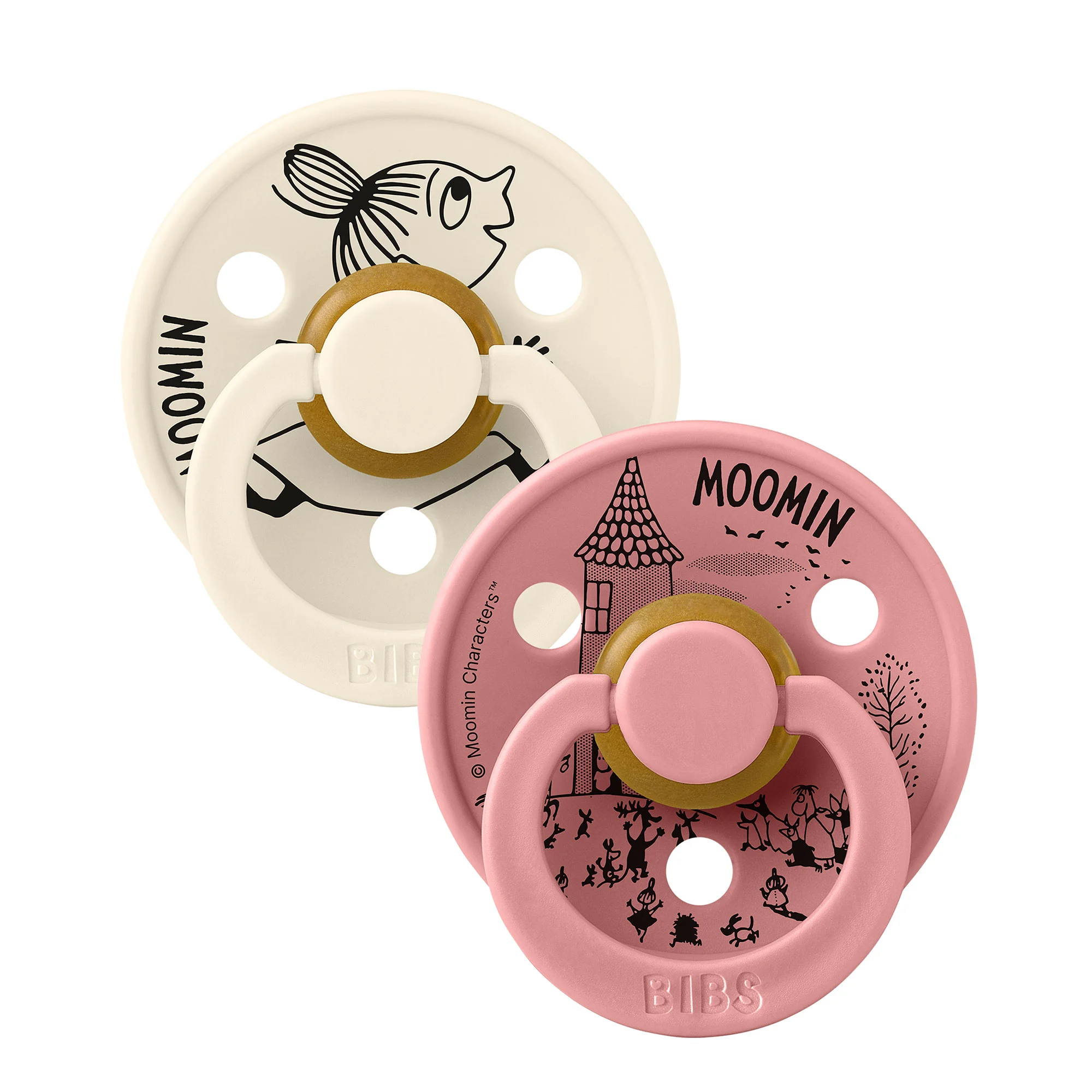 BIBS x Moomin Colour cumlíky z prírodného kaučuku 2ks- veľkosť 2 Little My Ivory / Dusty Pink