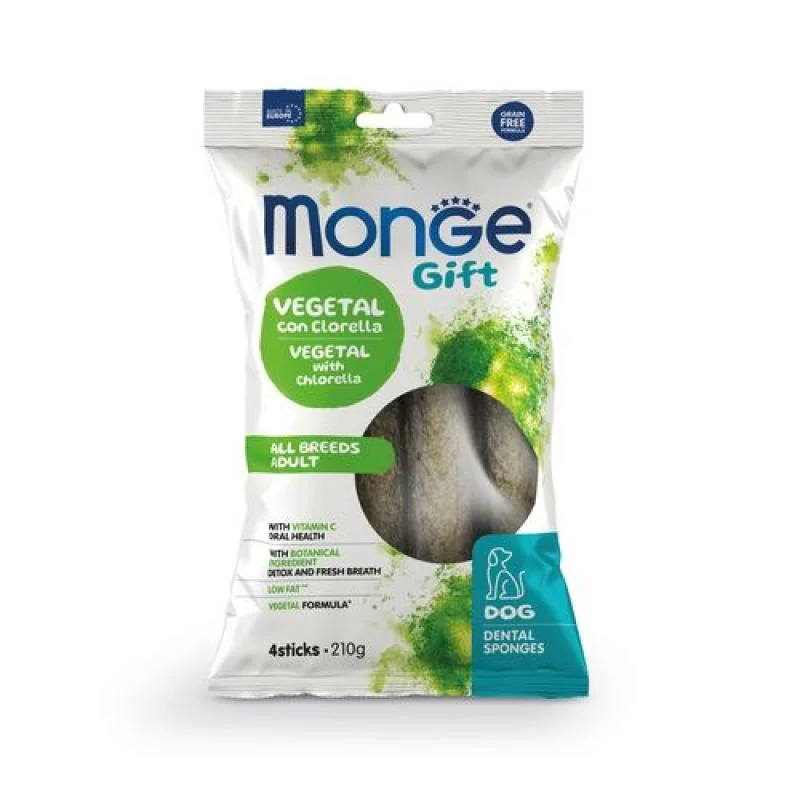 MONGE GIFT Dental Sponges All breeds 210g/4ks dentálna kosť pre psov všetkých plemien s mätou a chlorellou