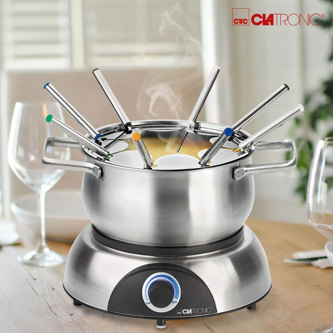 Clatronic FD 3783 elektrická nerezová fondue súprava pre 8 osôb, 1,2 l