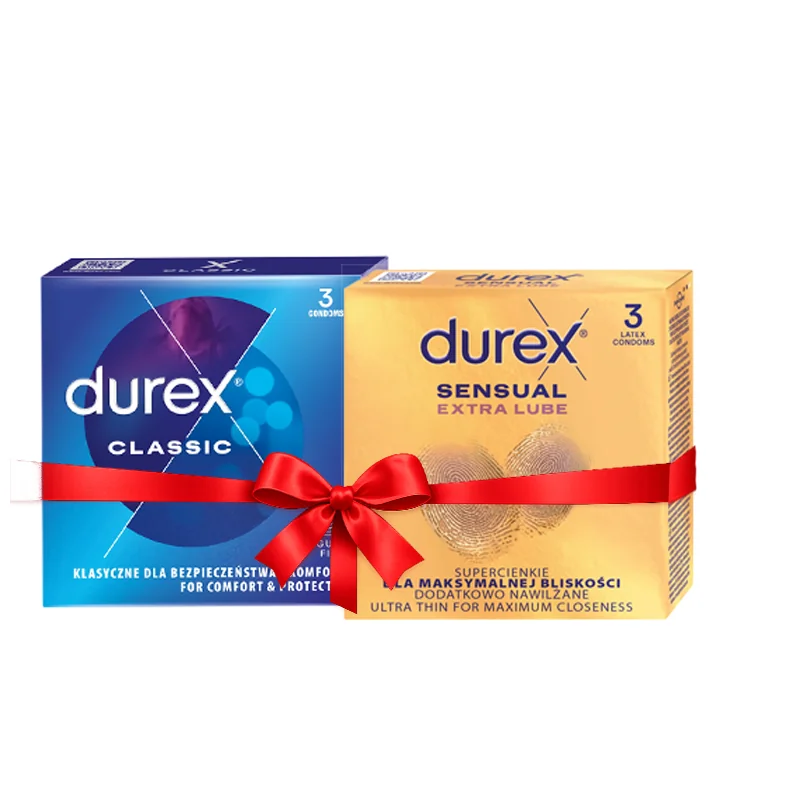 DUREX kondómy set Classic 3ks + Sensual Extra Lube 3ks Durex kondómy 1x Sensual Extra Lube 3ks + 1x Classic 3ks